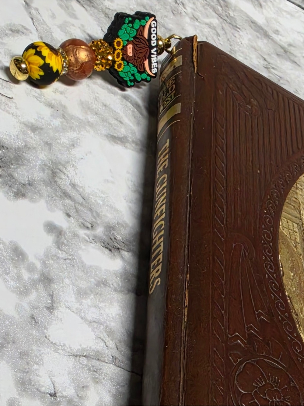 Good Vibes Sunflower Beaded Book Charm - Brown & Yellow Accent